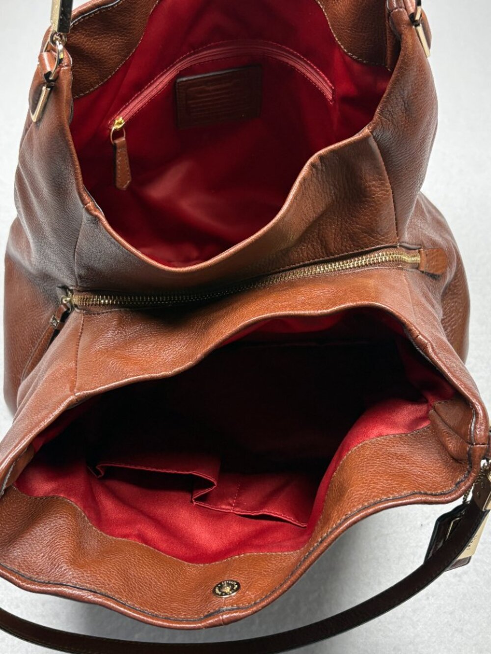 COACH Chestnut Leather Madison Phoebe Triple Compartment Shoulder Hobo Chic Bag - Picture 11 of 14
